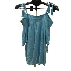 NWT JM Collections Seafoam Blue Woven Cold Shoulder Dress size Petite S